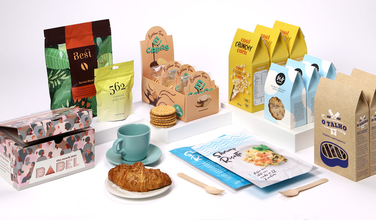 diferentes ejemplos de packaging personlizables para diferentes tipos de alimentos